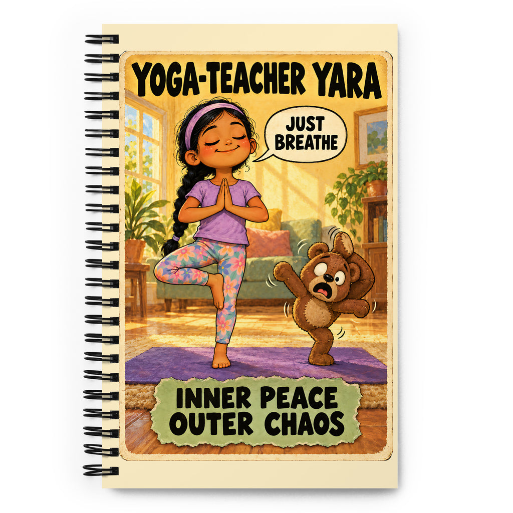 Yoga-Teacher Yara Spiral Notebook by Brain Rot Bunch, front cover