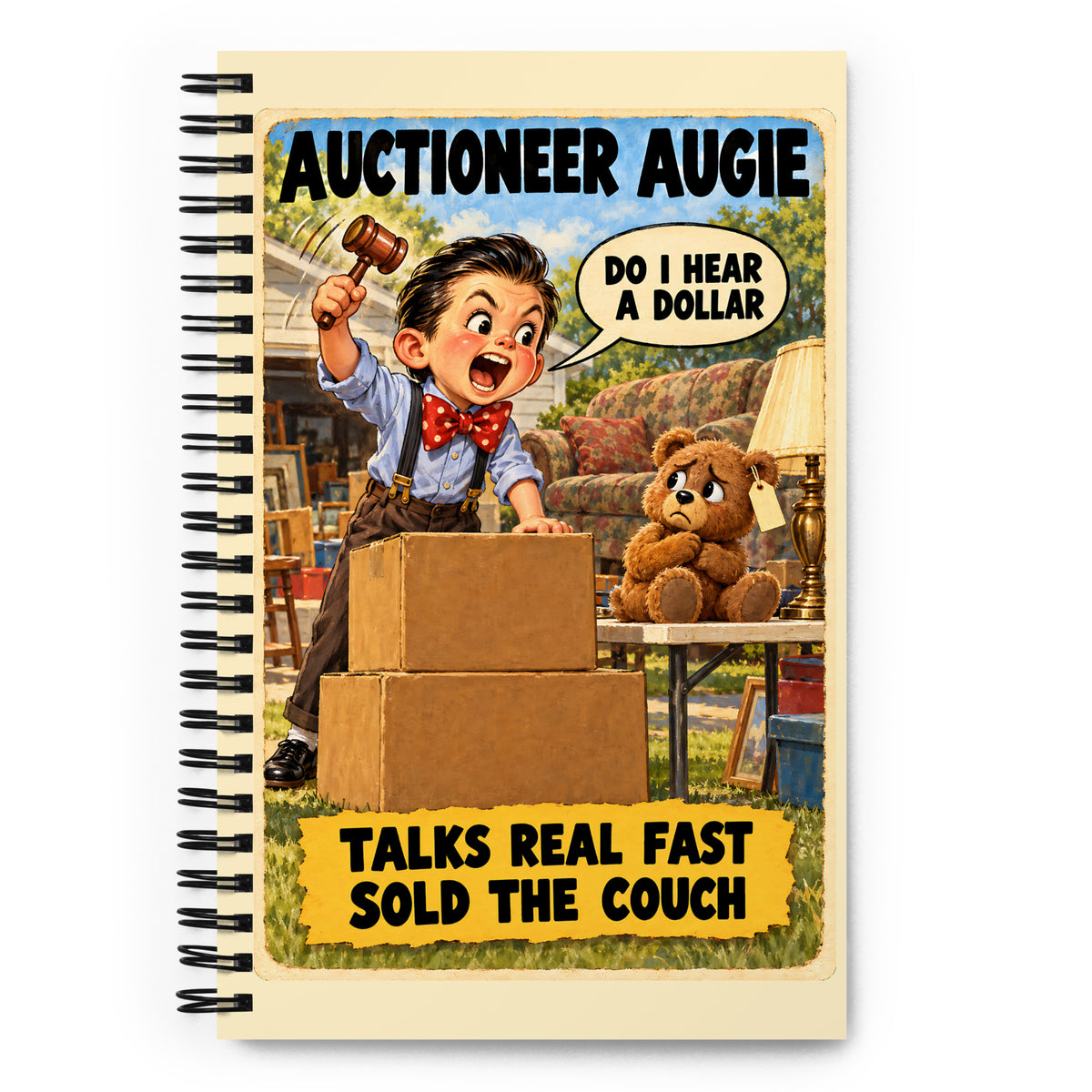 Auctioneer Augie Spiral Notebook by Brain Rot Bunch, front cover