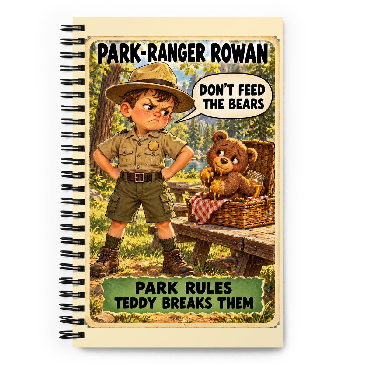 Park-Ranger Rowan Spiral Notebook by Brain Rot Bunch, front cover