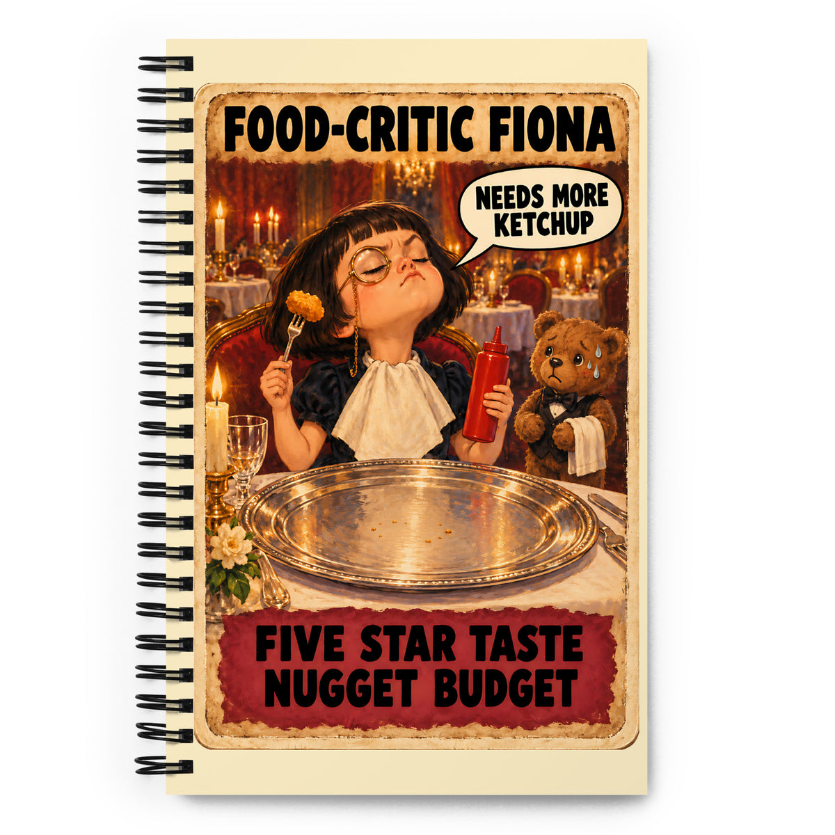 Food-Critic Fiona Spiral Notebook by Brain Rot Bunch, front cover