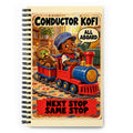 Conductor Kofi Spiral Notebook by Brain Rot Bunch, front cover
