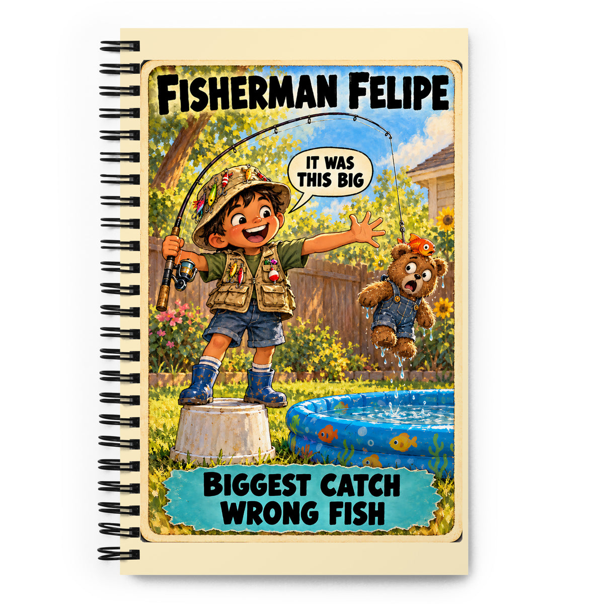 Fisherman Felipe Spiral Notebook by Brain Rot Bunch, front cover