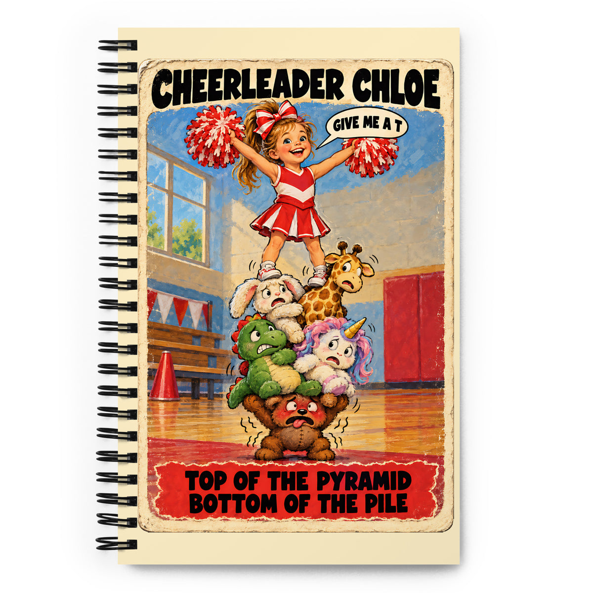 Cheerleader Chloe Spiral Notebook by Brain Rot Bunch, front cover