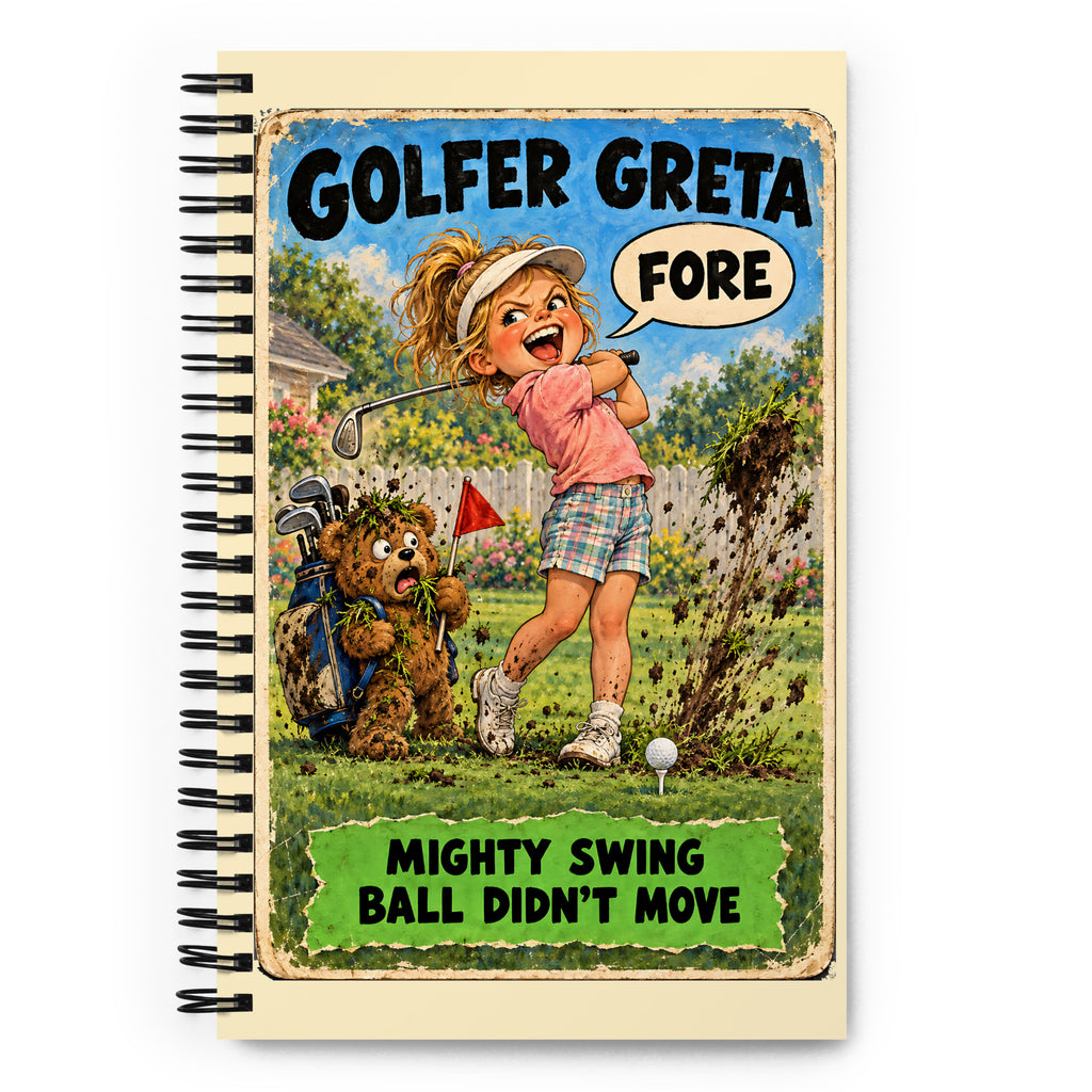Golfer Greta Spiral Notebook by Brain Rot Bunch, front cover