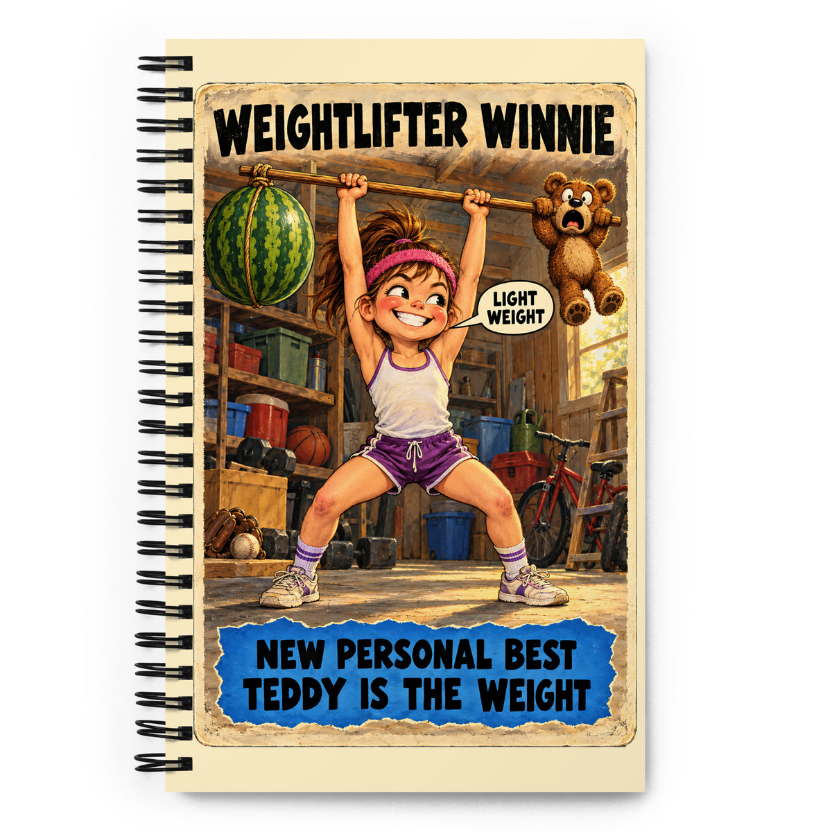 Weightlifter Winnie Spiral Notebook by Brain Rot Bunch, front cover