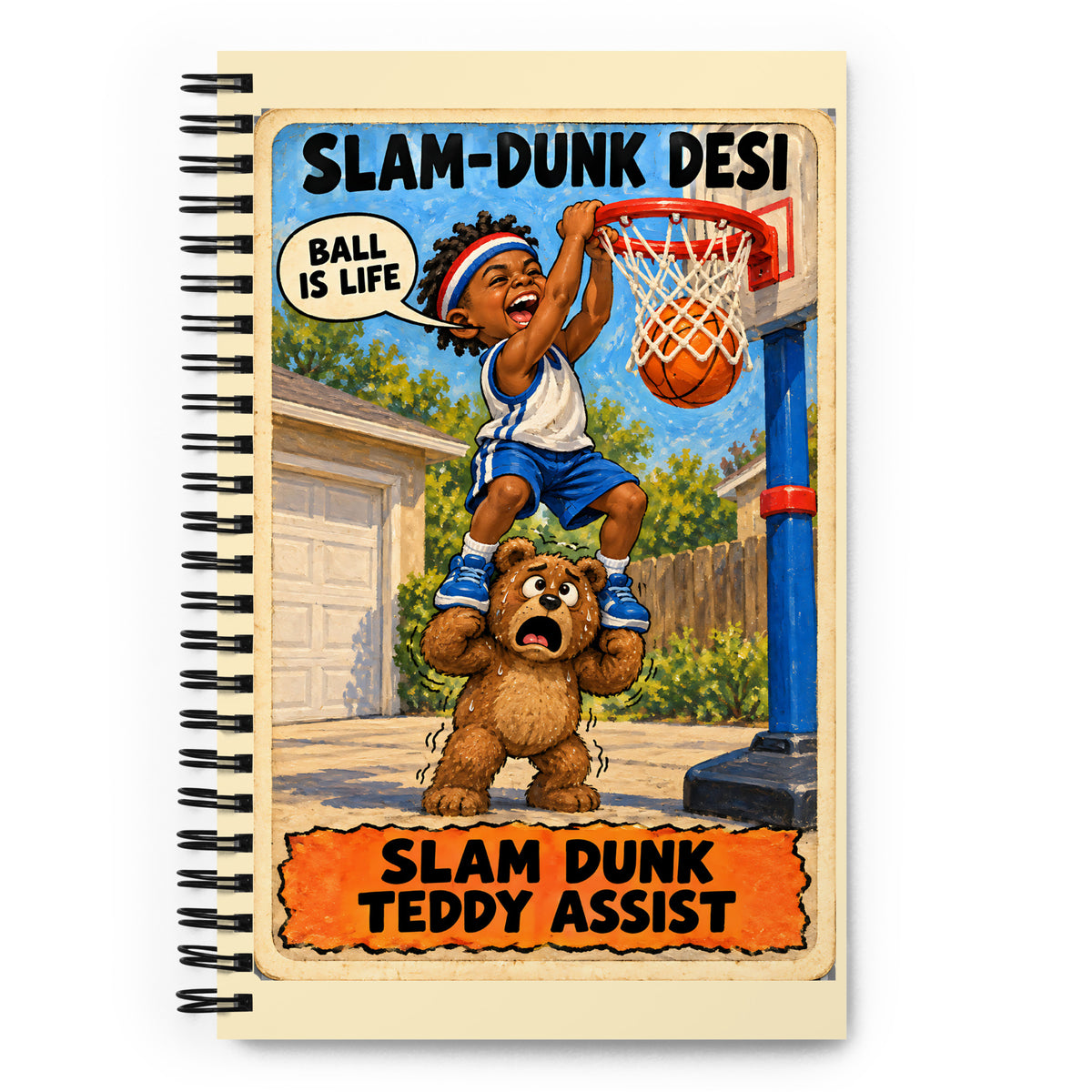 Slam-Dunk Desi Spiral Notebook by Brain Rot Bunch, front cover