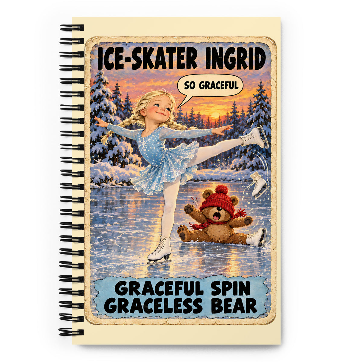 Ice-Skater Ingrid Spiral Notebook by Brain Rot Bunch, front cover