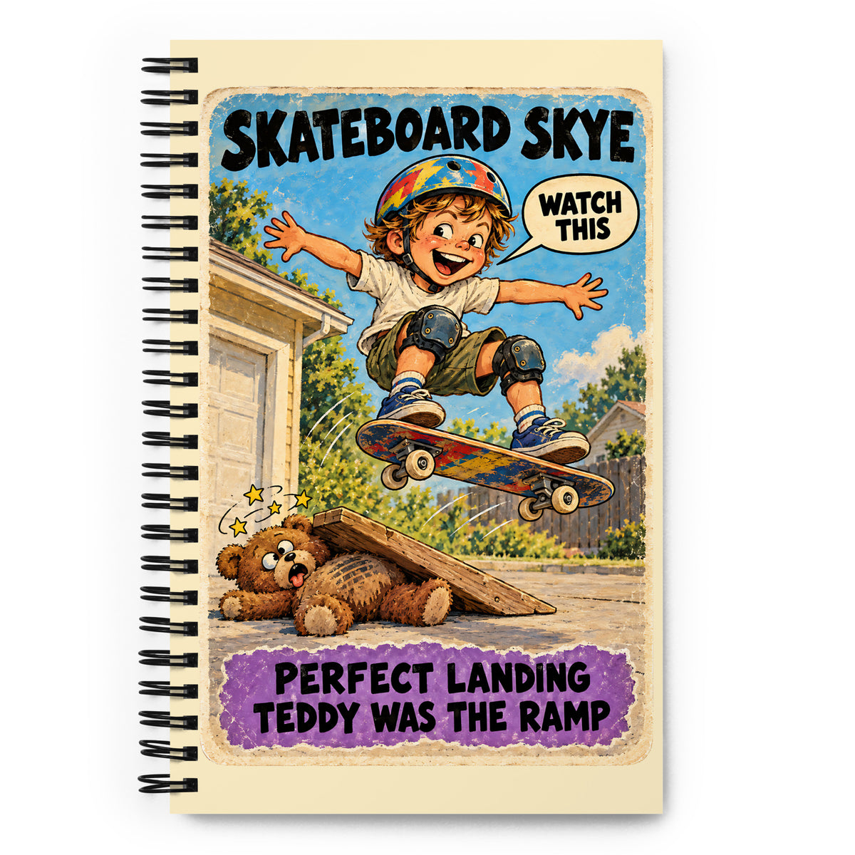 Skateboard Skye Spiral Notebook by Brain Rot Bunch, front cover