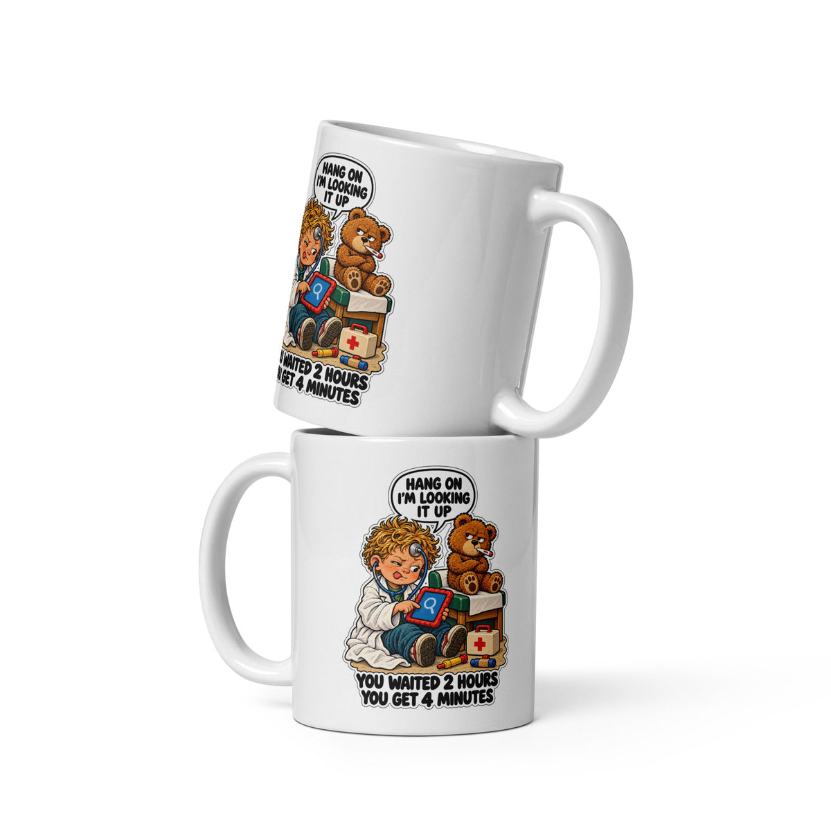 Doctor Dewey Mug by Brain Rot Bunch, front view