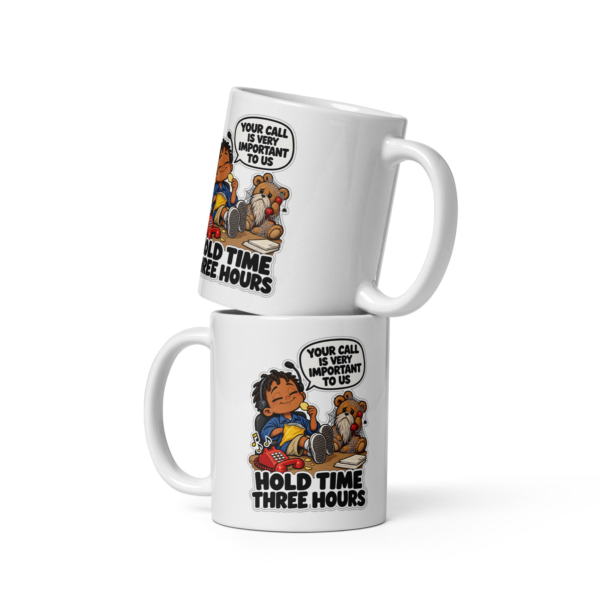 Customer Service Carl Mug by Brain Rot Bunch, front view