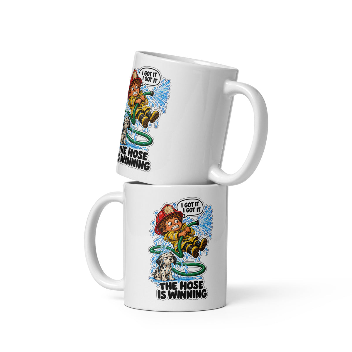 Firefighter Finn Mug by Brain Rot Bunch, front view