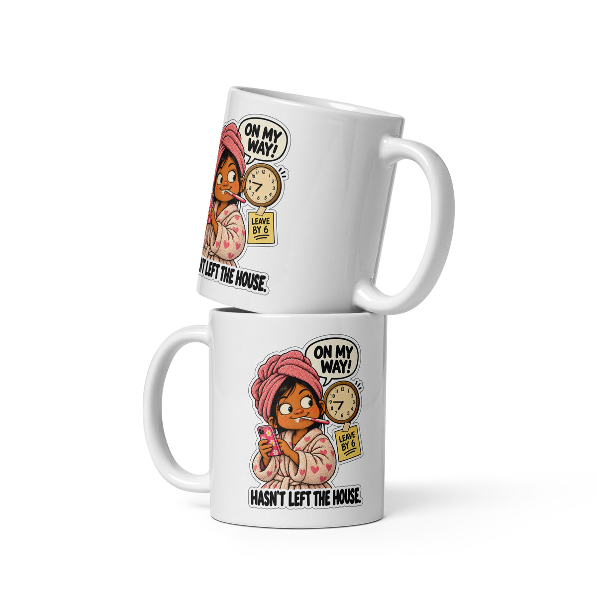 On-My-Way Faye Mug by Brain Rot Bunch, front view