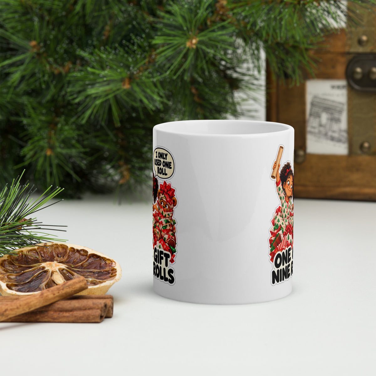 Wrapping-Paper Willa Mug by Brain Rot Bunch, front view