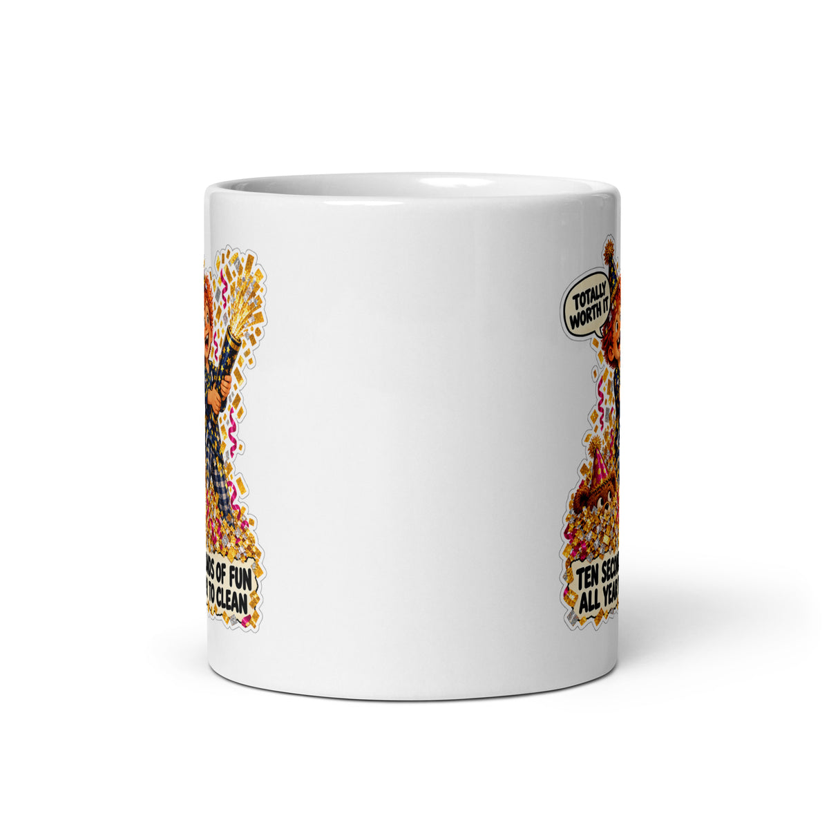 Confetti Connor Mug by Brain Rot Bunch, front view