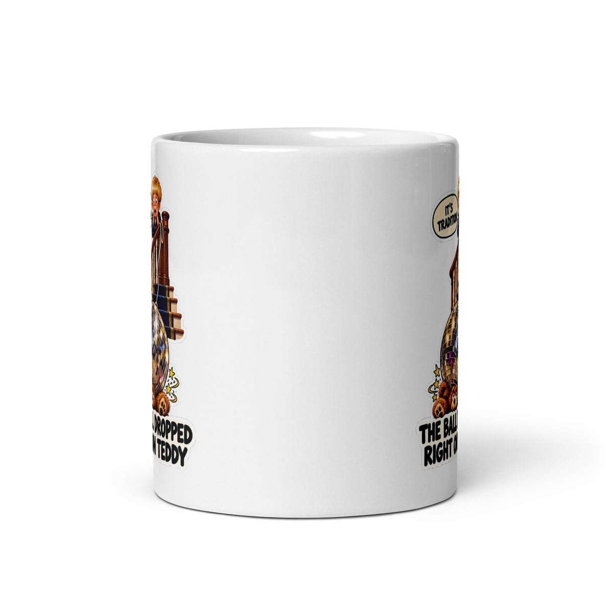 Ball-Drop Beau Mug by Brain Rot Bunch, front view