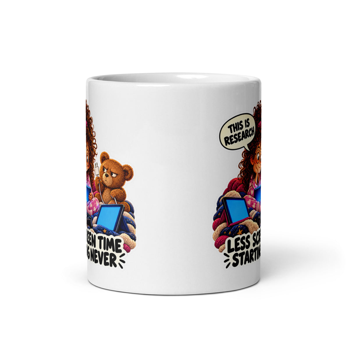 Screen-Time Sasha Mug by Brain Rot Bunch, front view