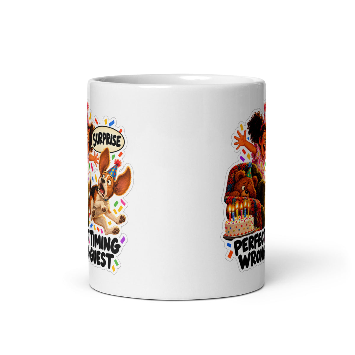 Surprise-Party Sammy Mug by Brain Rot Bunch, front view