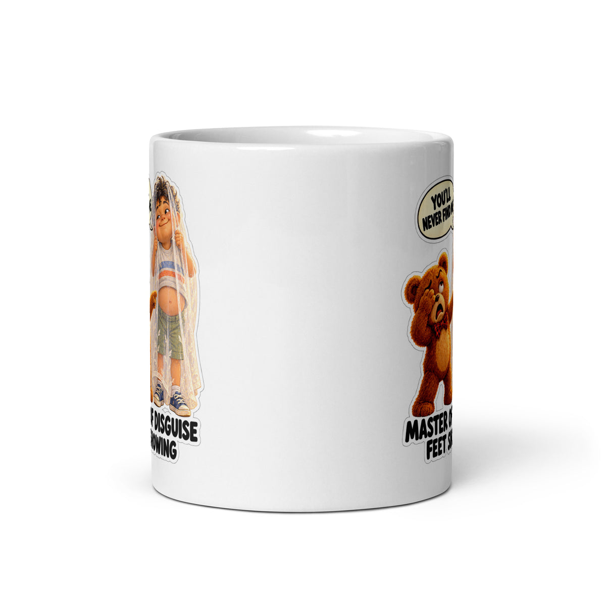 Hide-and-Seek Hugo Mug by Brain Rot Bunch, front view