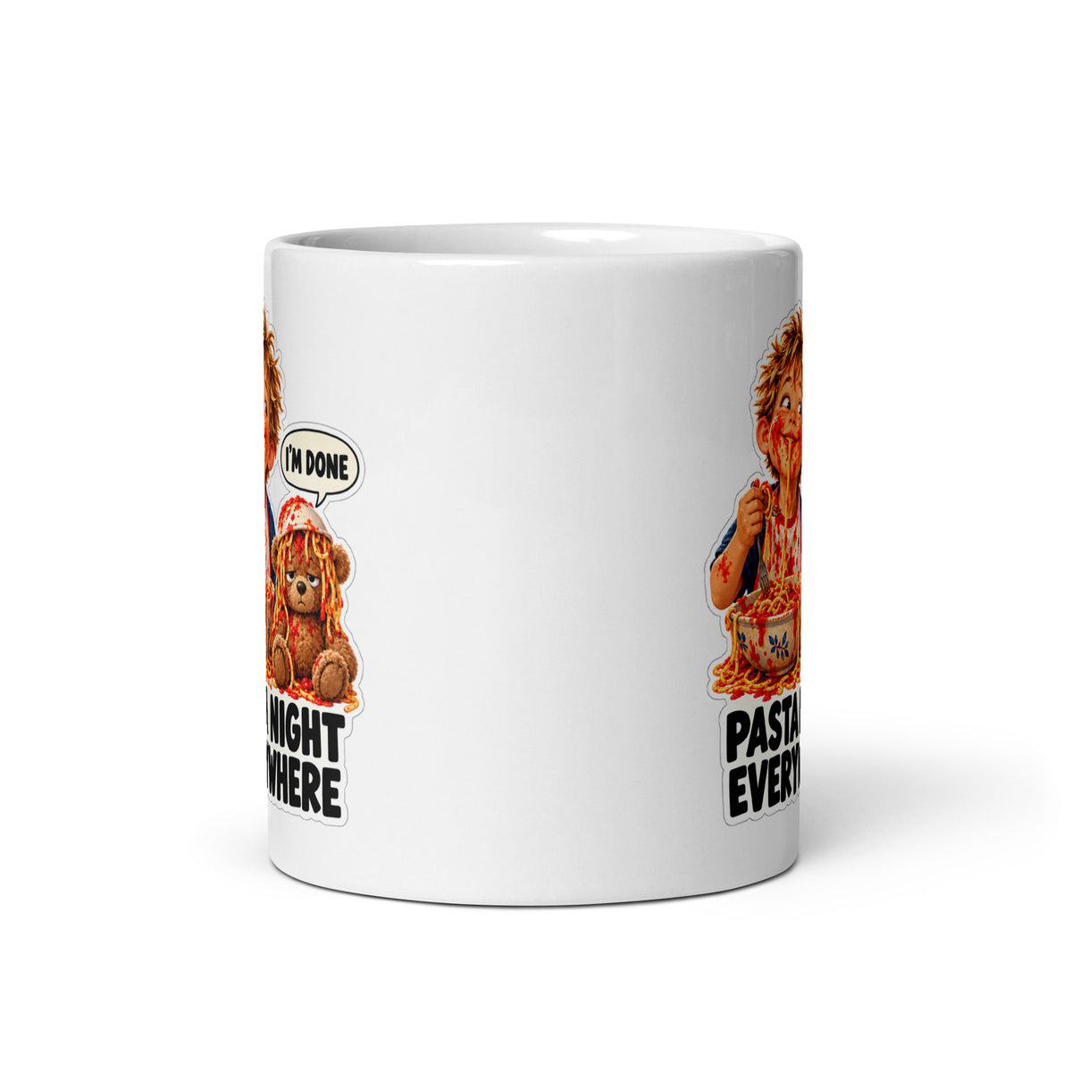 Spaghetti Stevie Mug by Brain Rot Bunch, front view