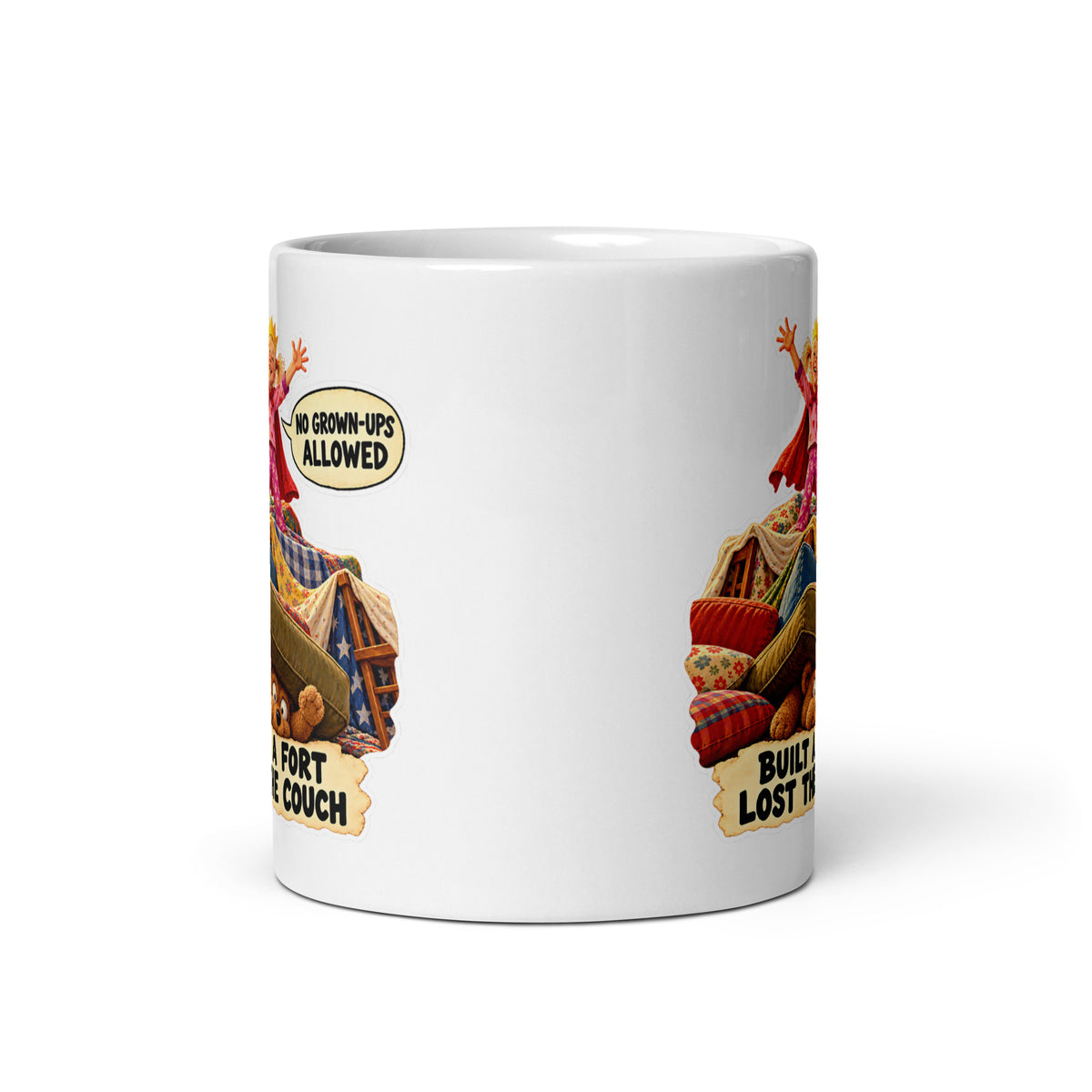 Blanket-Fort Freya Mug by Brain Rot Bunch, front view