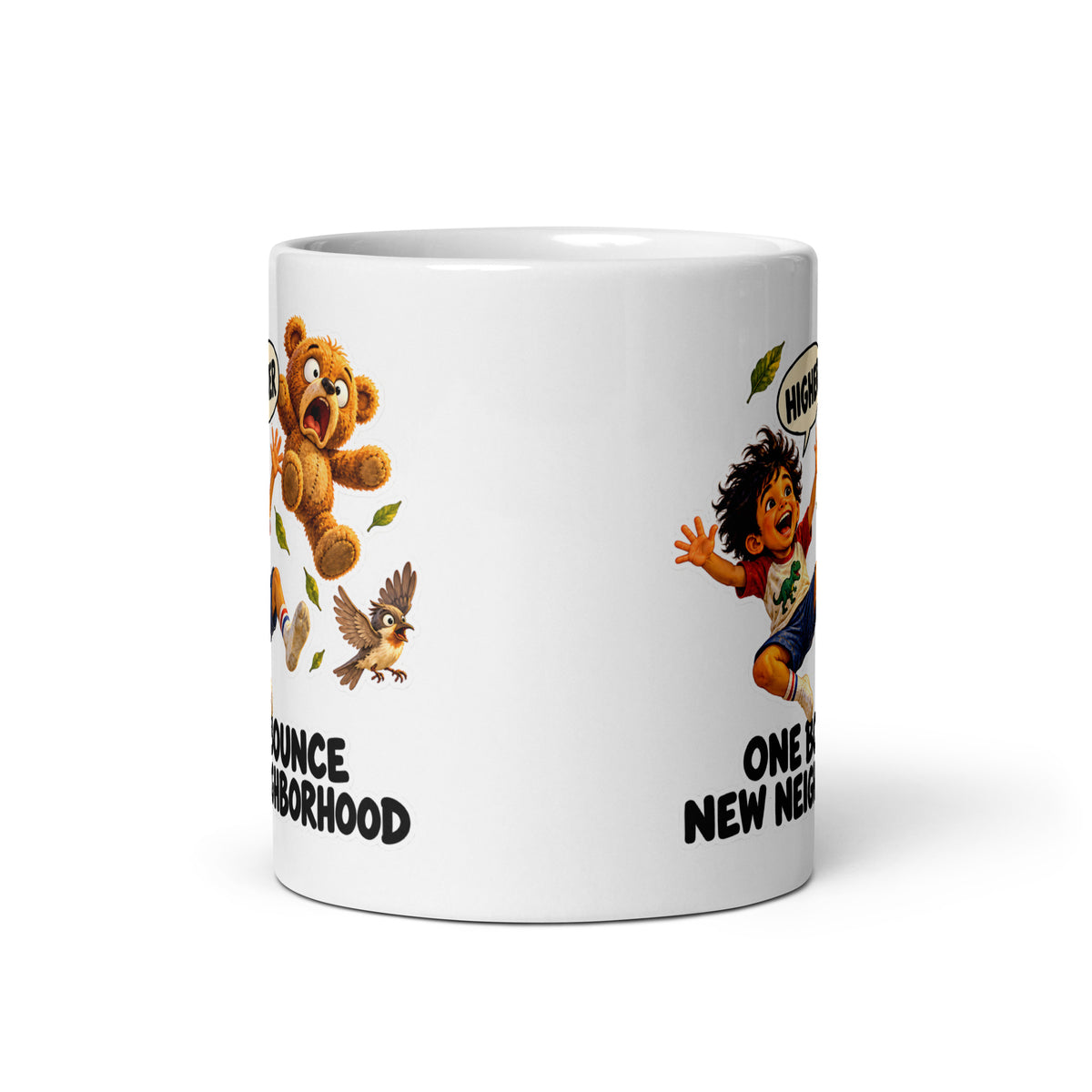 Trampoline Tristan Mug by Brain Rot Bunch, front view