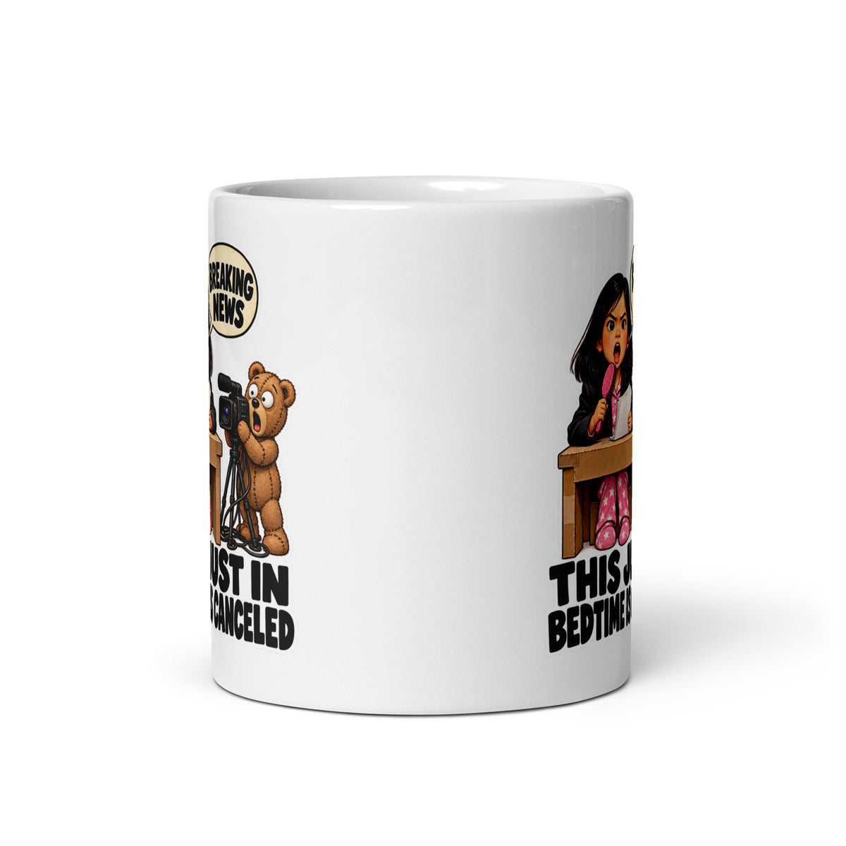 News-Anchor Nadia Mug by Brain Rot Bunch, front view