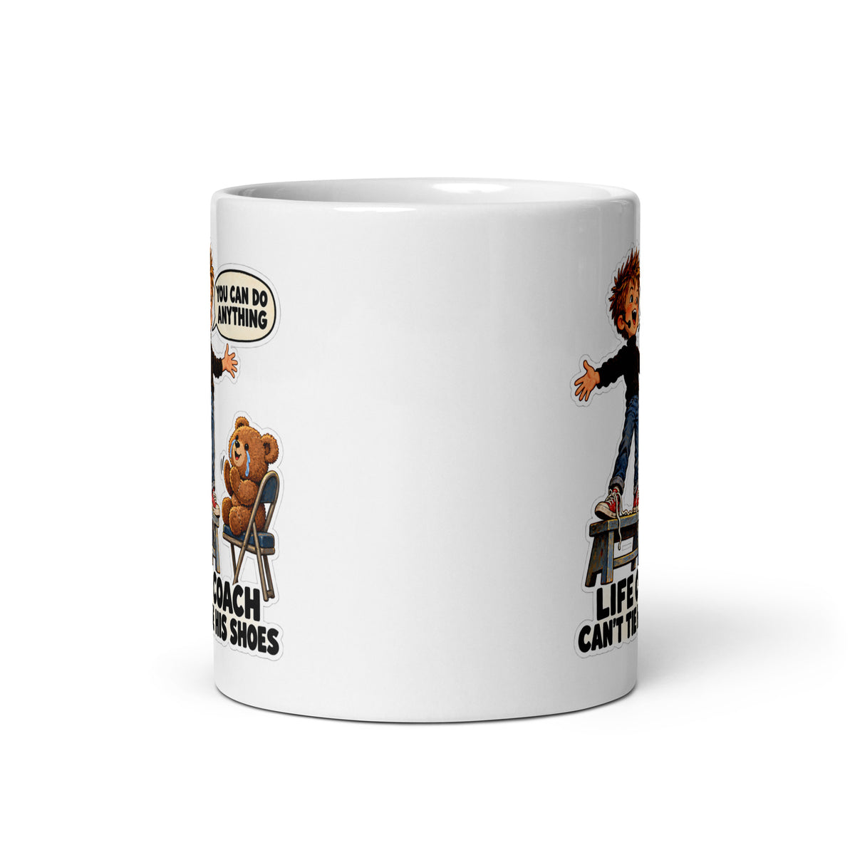 Life-Coach Logan Mug by Brain Rot Bunch, front view