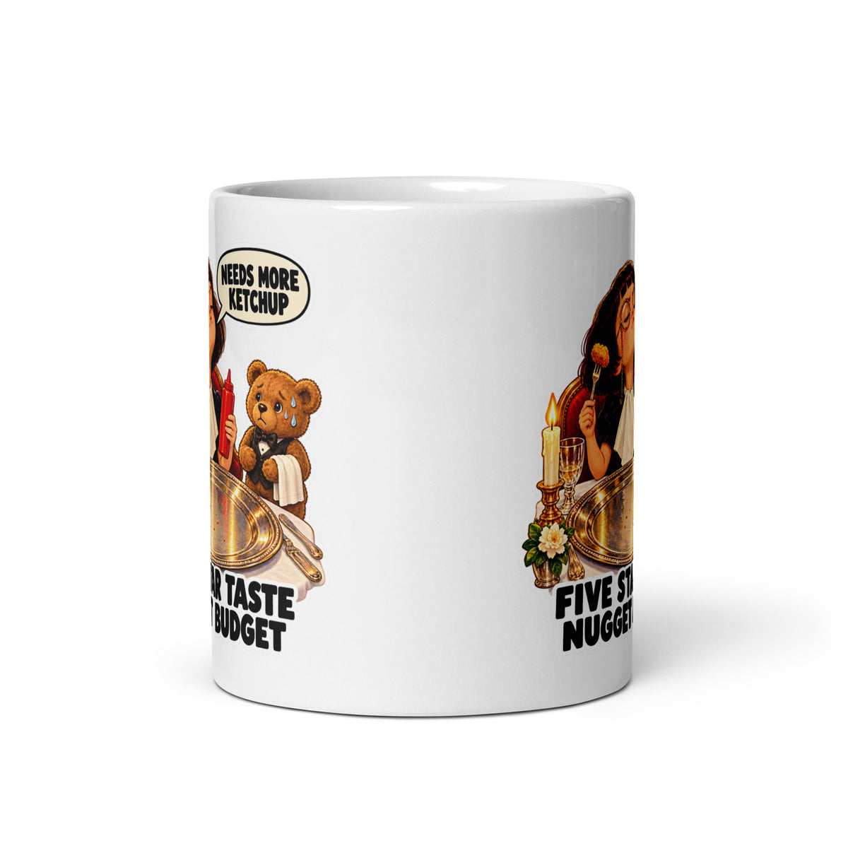 Food-Critic Fiona Mug by Brain Rot Bunch, front view