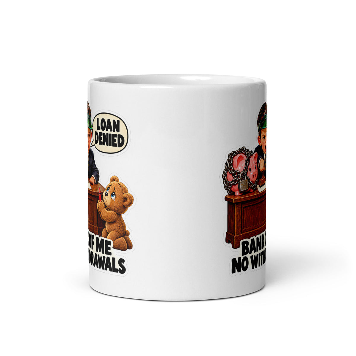 Banker Benji Mug by Brain Rot Bunch, front view