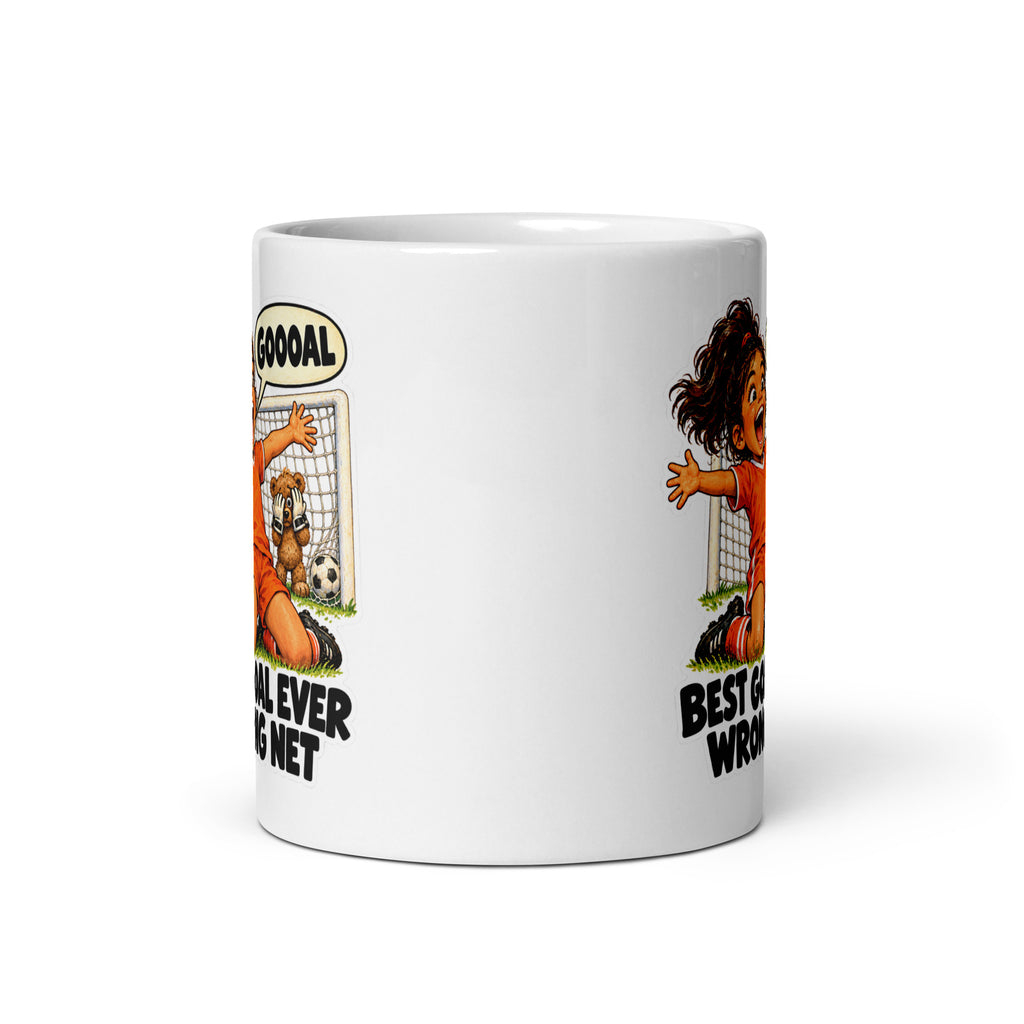 Soccer-Star Sofia Mug by Brain Rot Bunch, front view