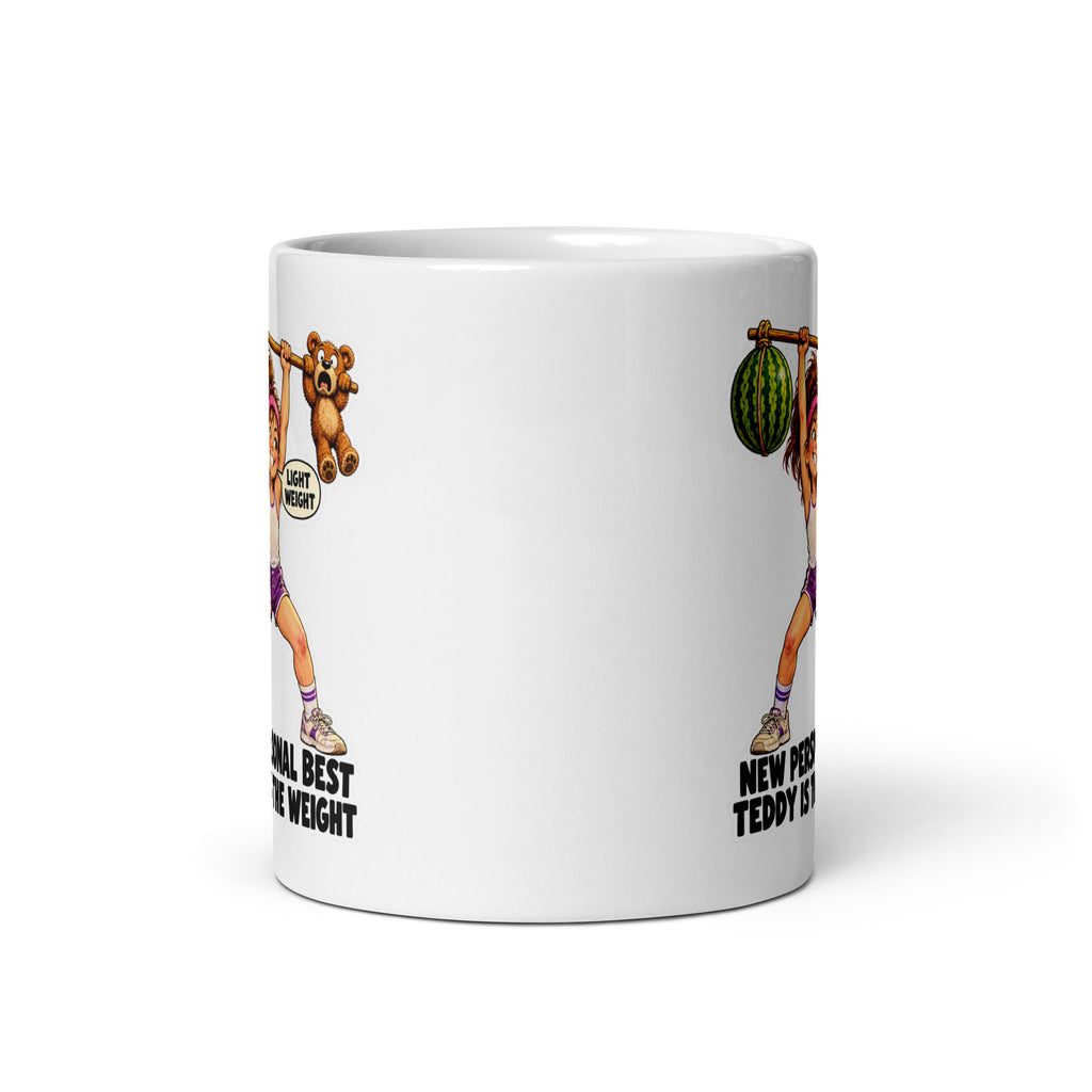 Weightlifter Winnie Mug by Brain Rot Bunch, front view