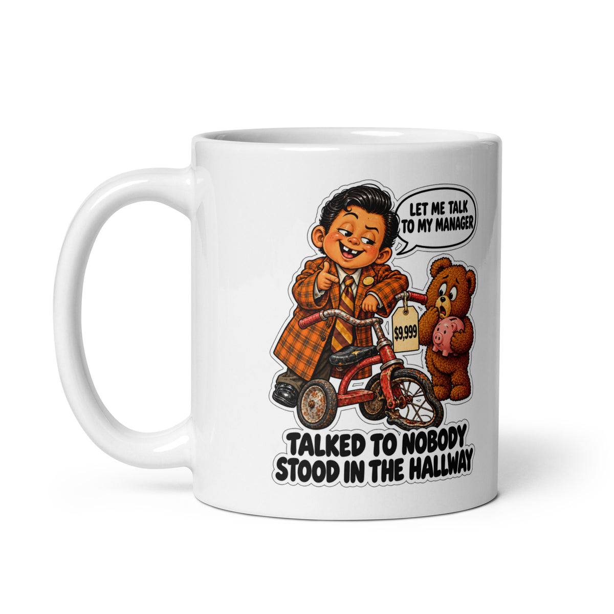 Car Salesman Sal Mug by Brain Rot Bunch, handle on left