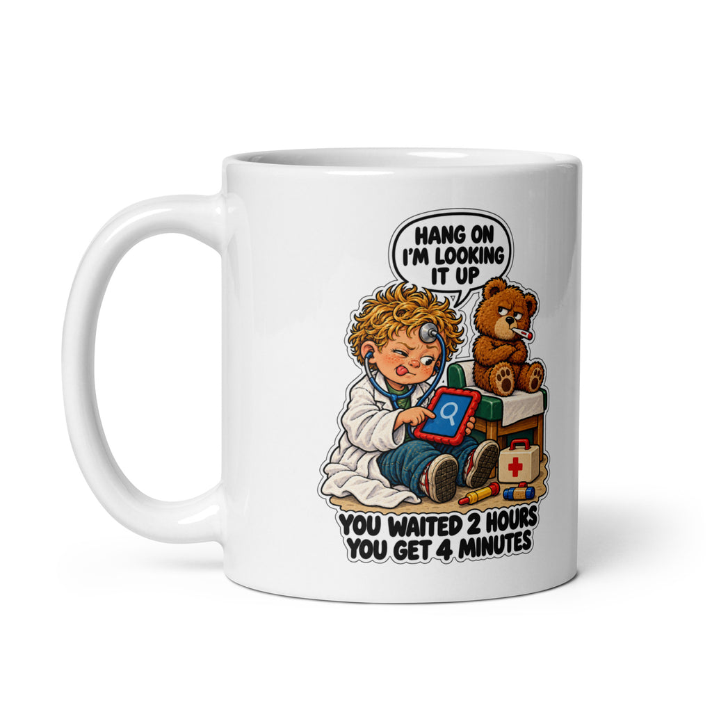 Doctor Dewey Mug by Brain Rot Bunch, handle on left