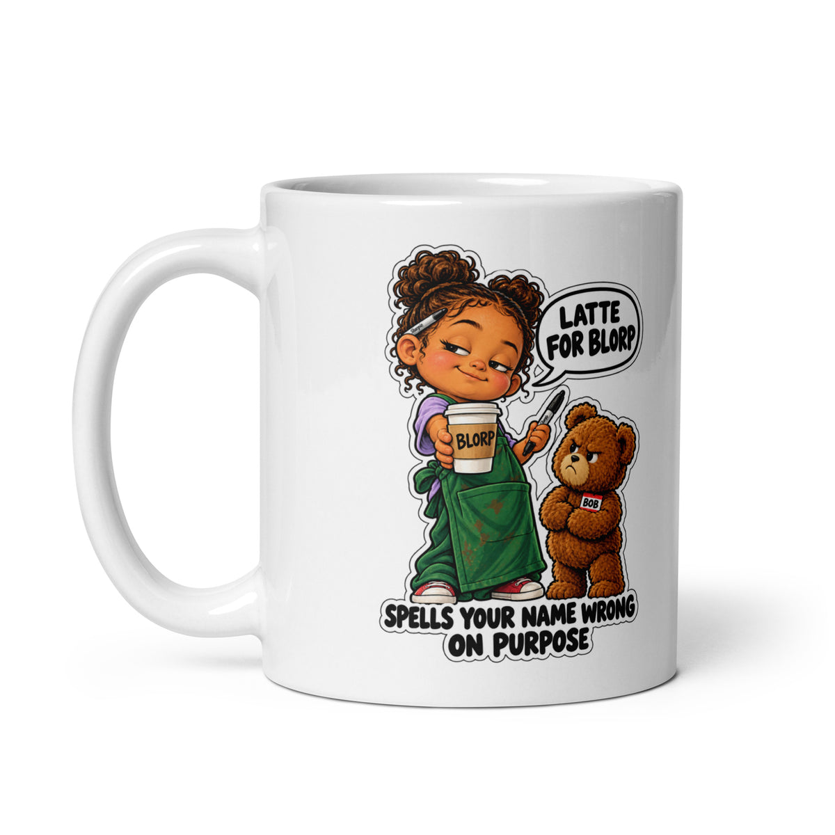 Barista Bree Mug by Brain Rot Bunch, handle on left