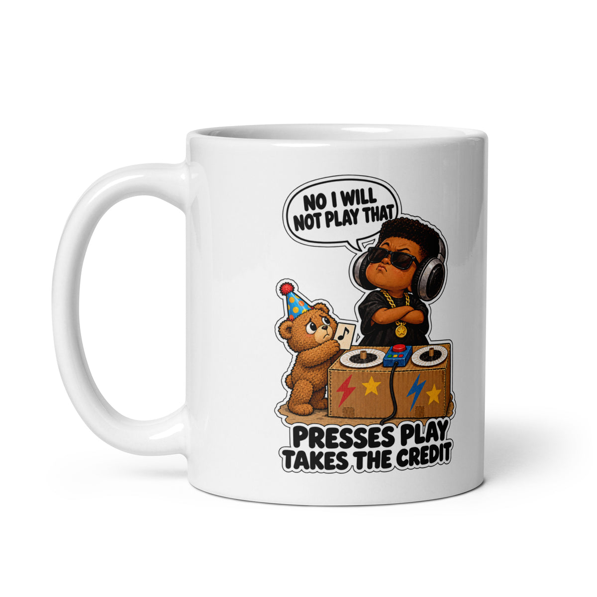 DJ Dax Mug by Brain Rot Bunch, handle on left