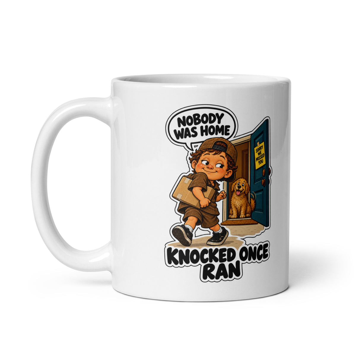 Delivery Dex Mug by Brain Rot Bunch, handle on left