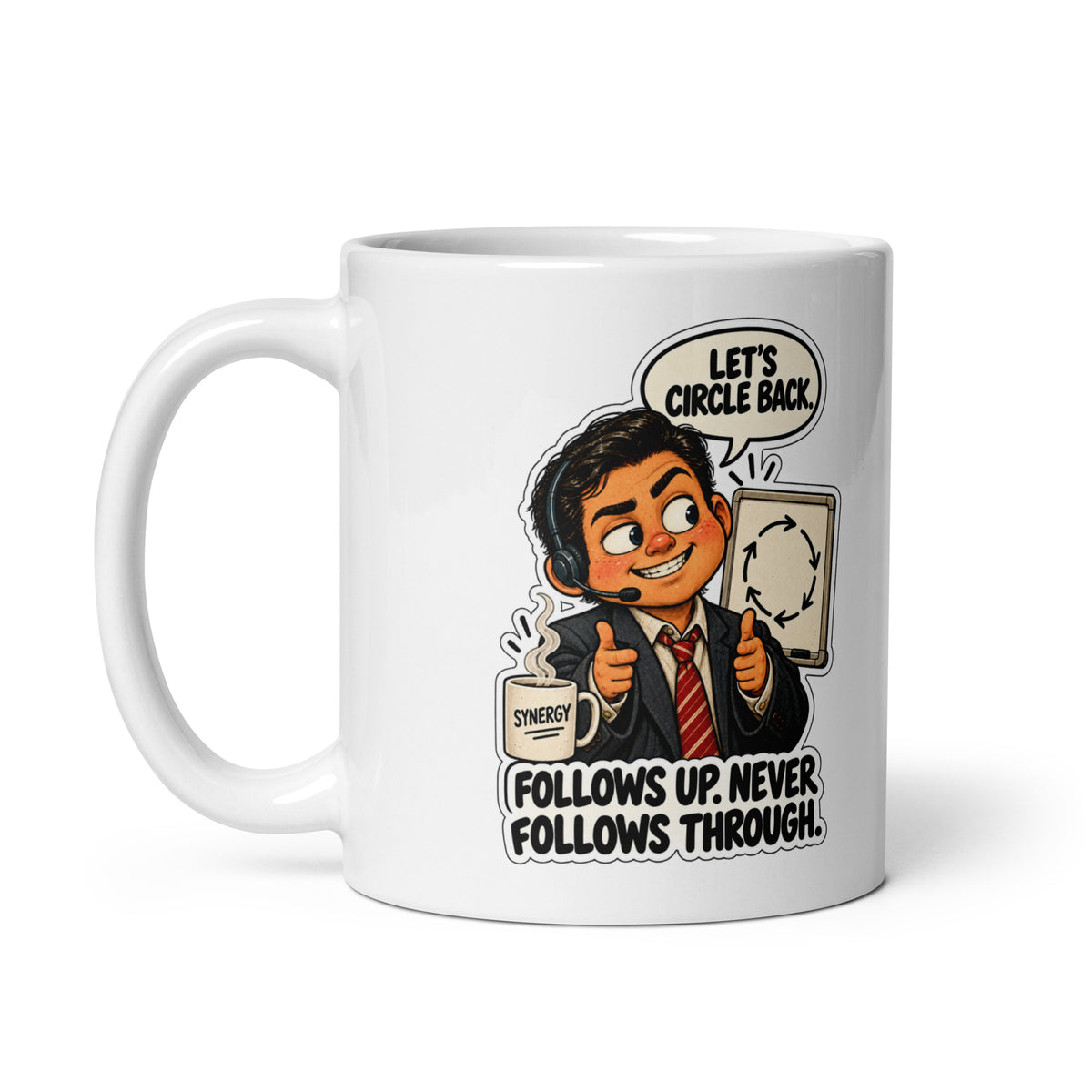 Circle-Back Zack Mug by Brain Rot Bunch, handle on left
