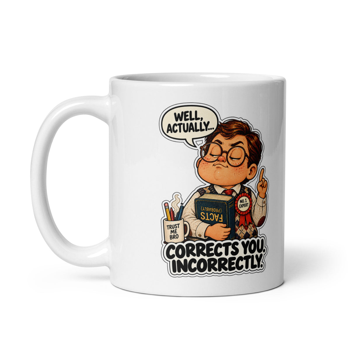 Well-Actually Wally Mug by Brain Rot Bunch, handle on left