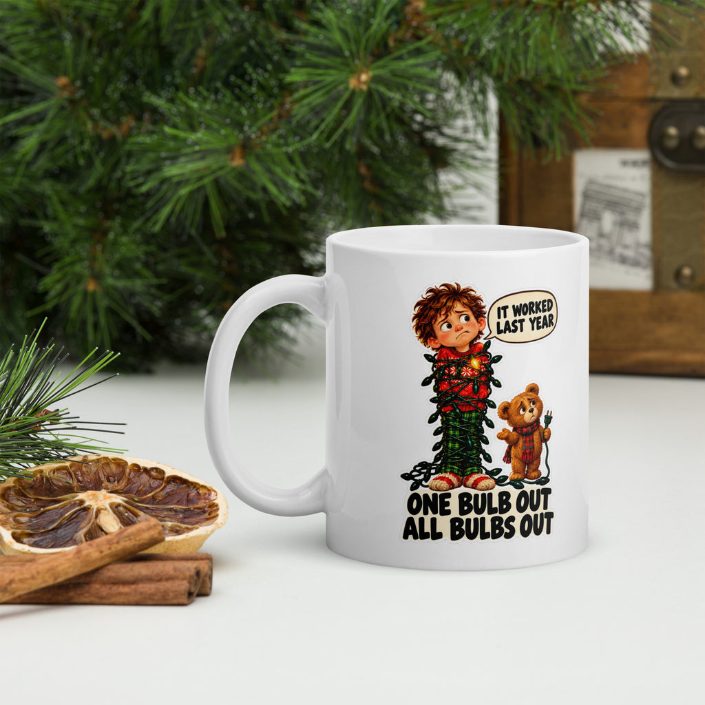 Tangled-Lights Leo Mug by Brain Rot Bunch, handle on left