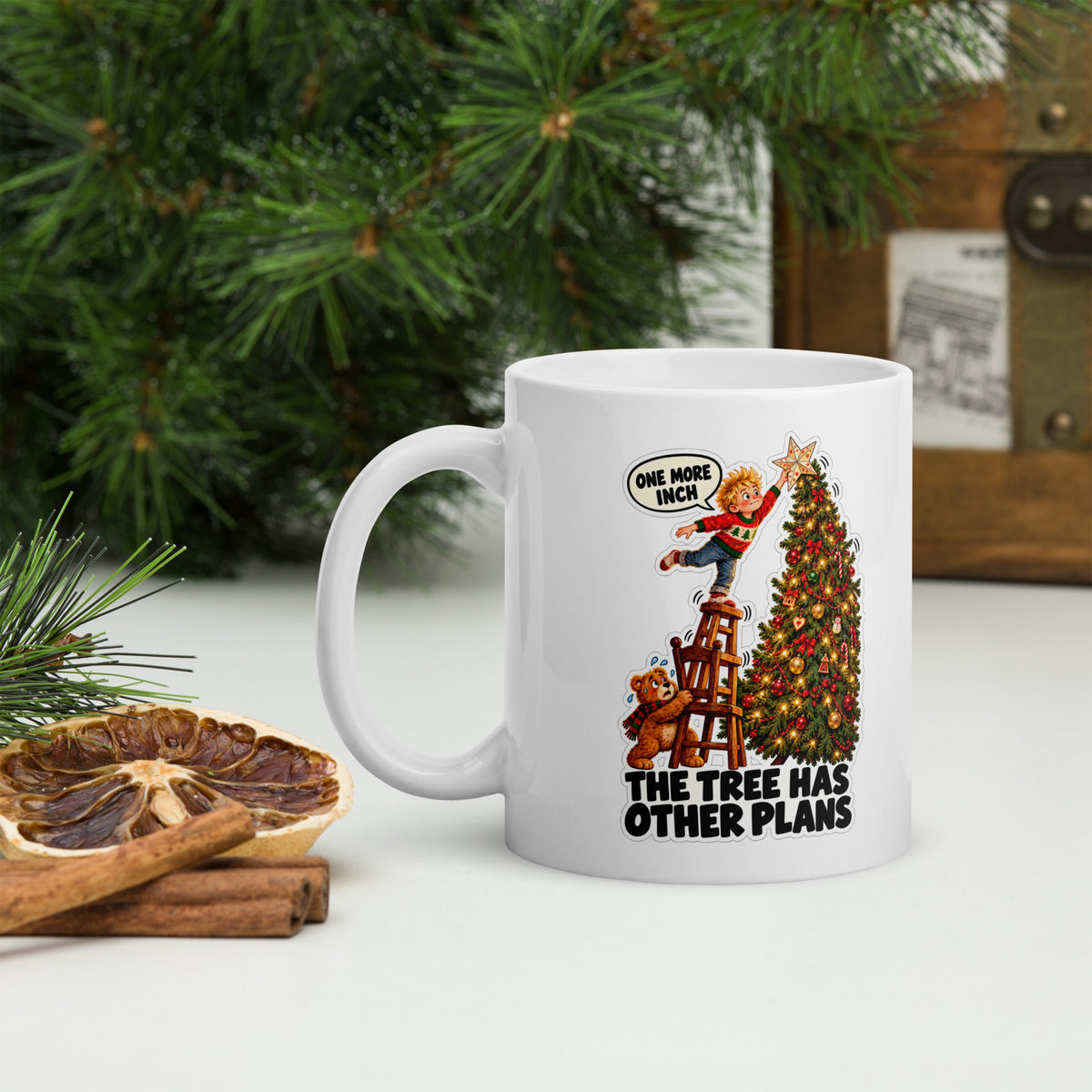 Tree-Topper Toby Mug by Brain Rot Bunch, handle on left