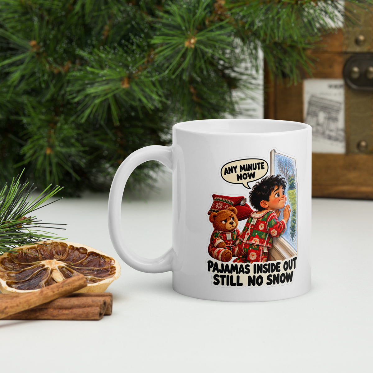 Snow-Day Sid Mug by Brain Rot Bunch, handle on left