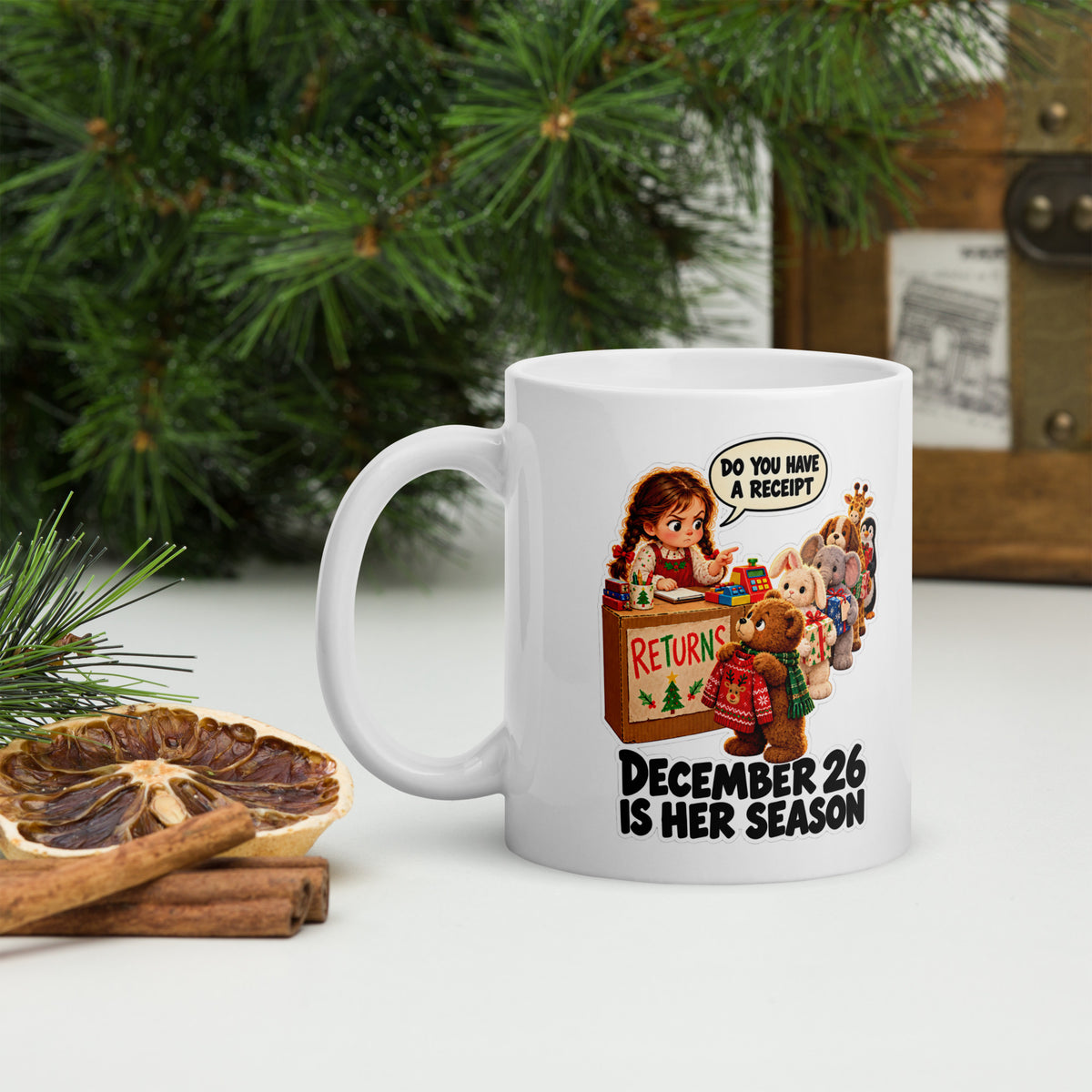 Return-Desk Ruby Mug by Brain Rot Bunch, handle on left