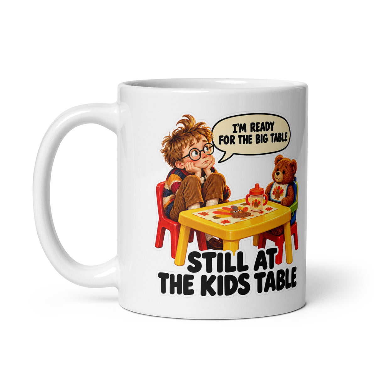 Kids-Table Kenny Mug by Brain Rot Bunch, handle on left