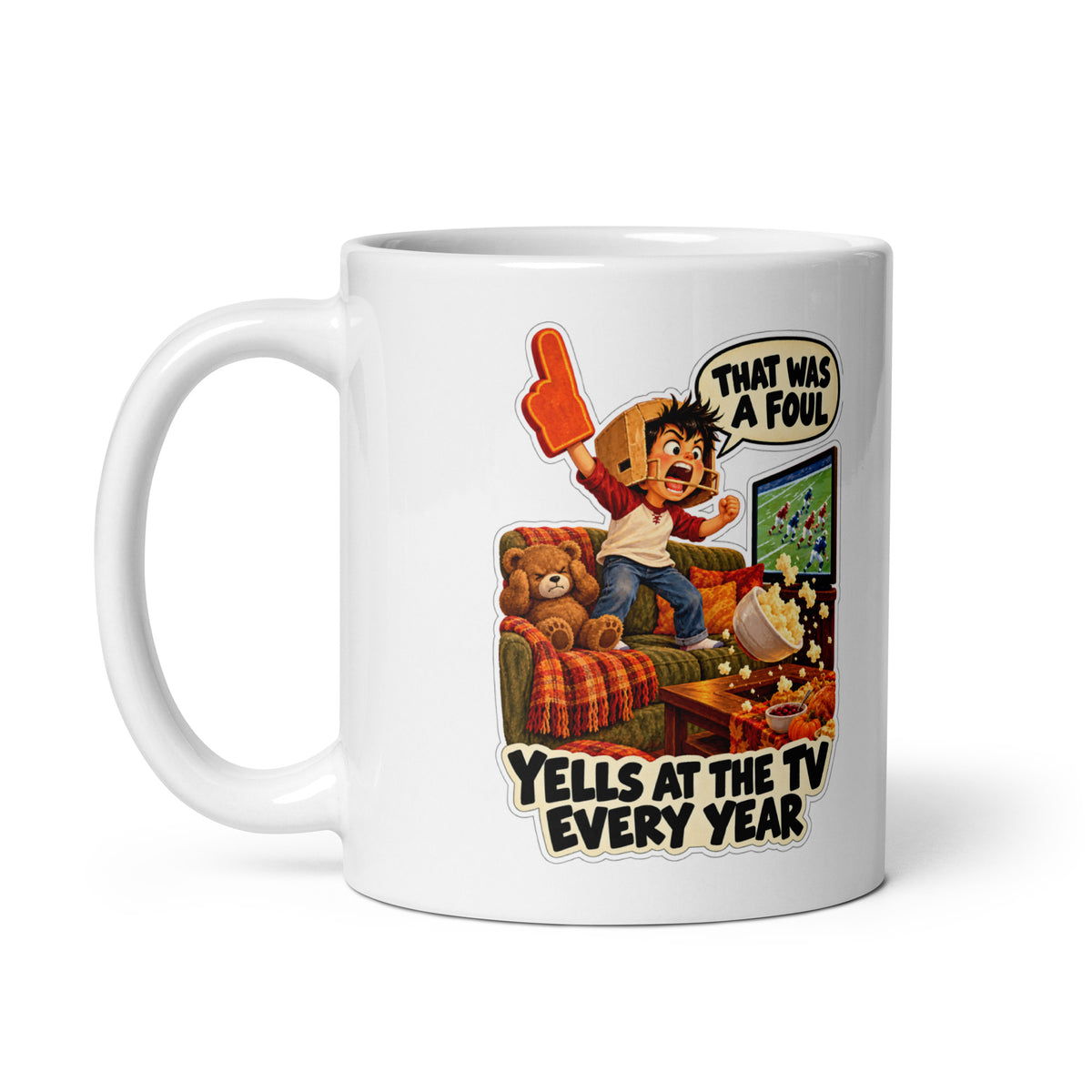 Touchdown Tyler Mug by Brain Rot Bunch, handle on left