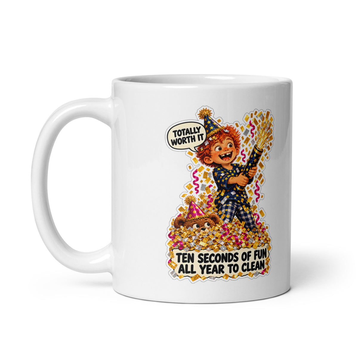Confetti Connor Mug by Brain Rot Bunch, handle on left