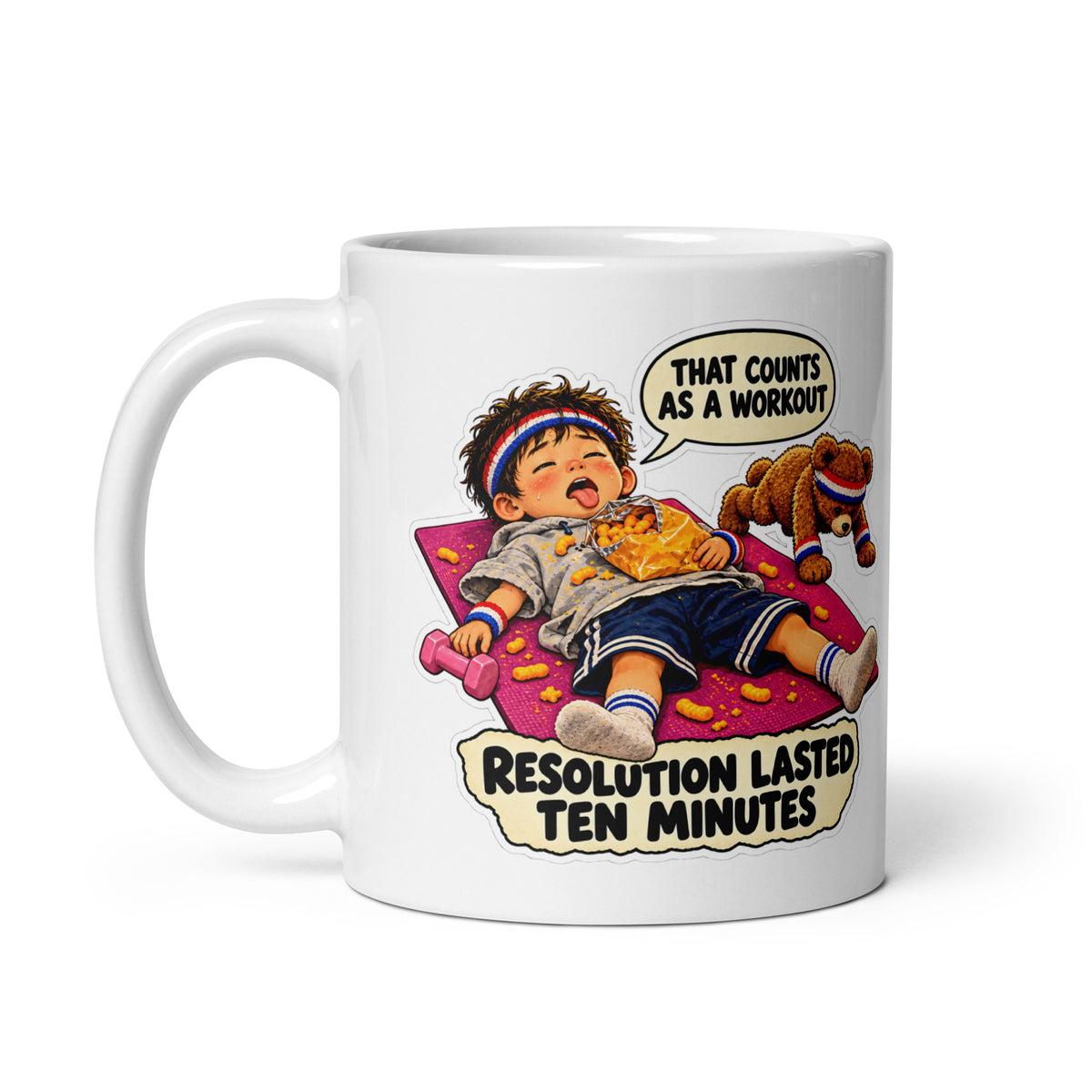 Gym-Plan Gideon Mug by Brain Rot Bunch, handle on left