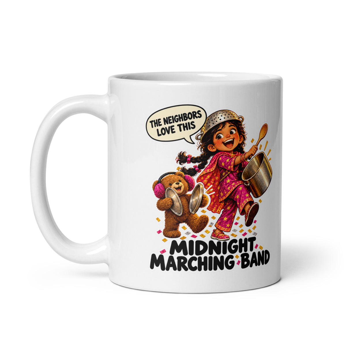 Pots-and-Pans Priya Mug by Brain Rot Bunch, handle on left