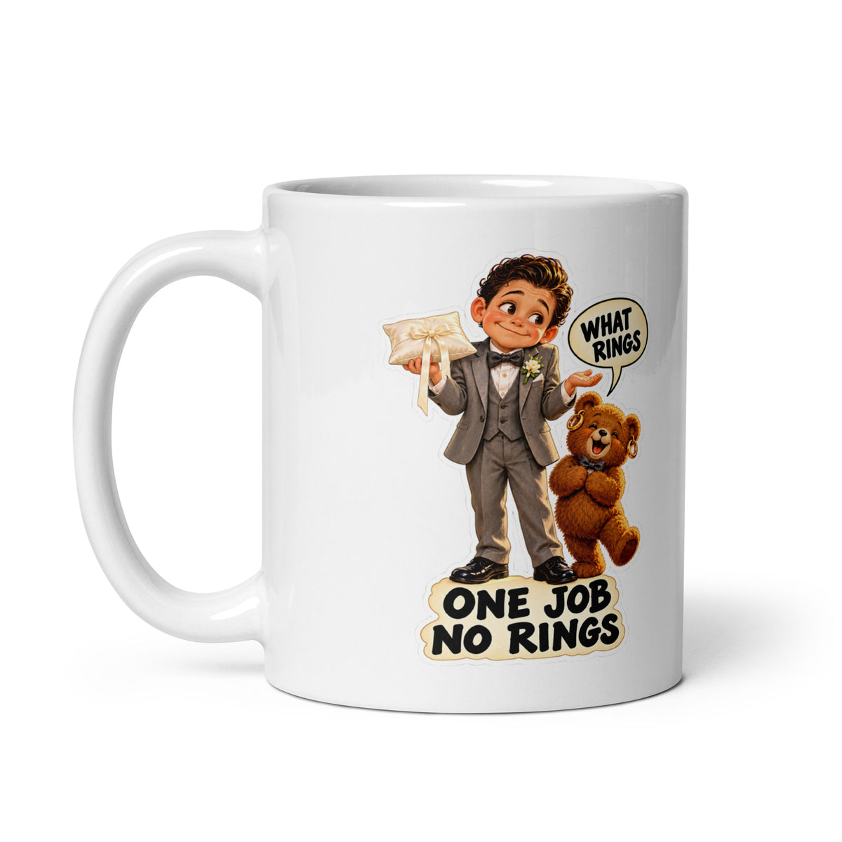 Ring-Bearer Rocco Mug by Brain Rot Bunch, handle on left