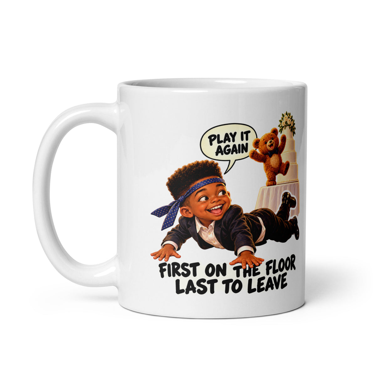 Dance-Floor Desmond Mug by Brain Rot Bunch, handle on left