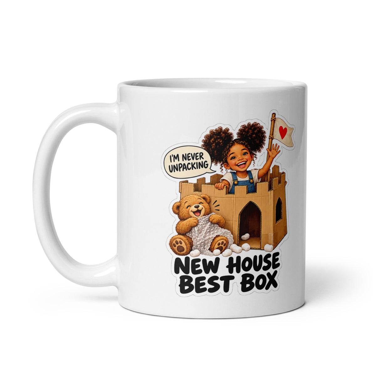 Moving-Day Maggie Mug by Brain Rot Bunch, handle on left